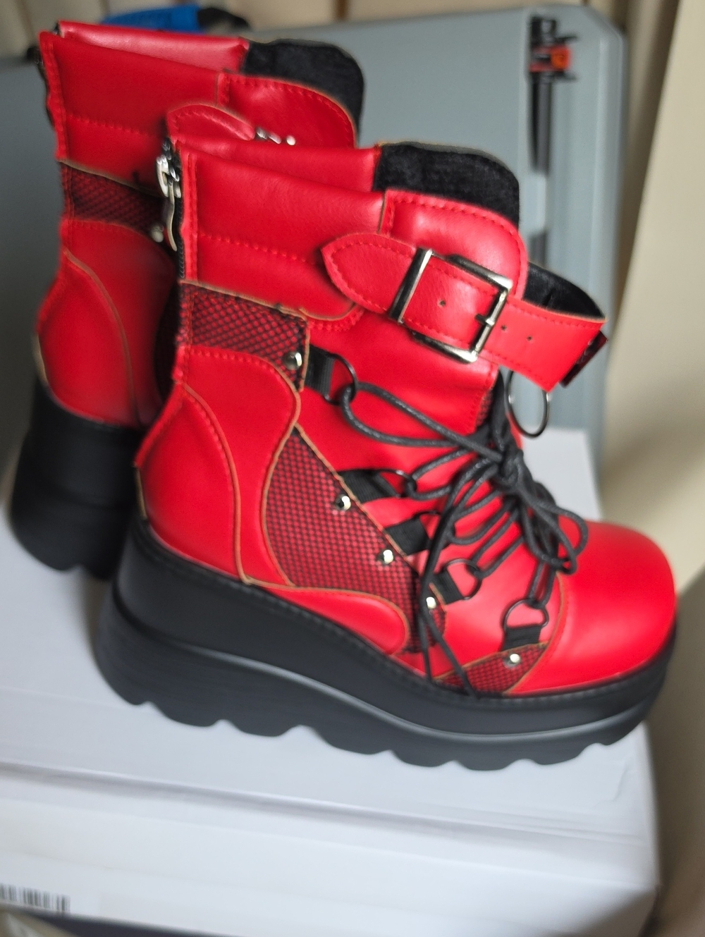 Red Platform GOTH ankle BOOTS